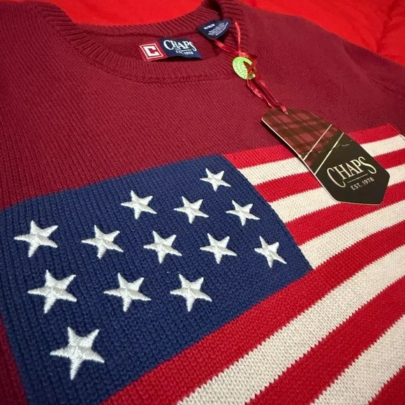 Chaps Men's Burgundy Sweater with American Flag